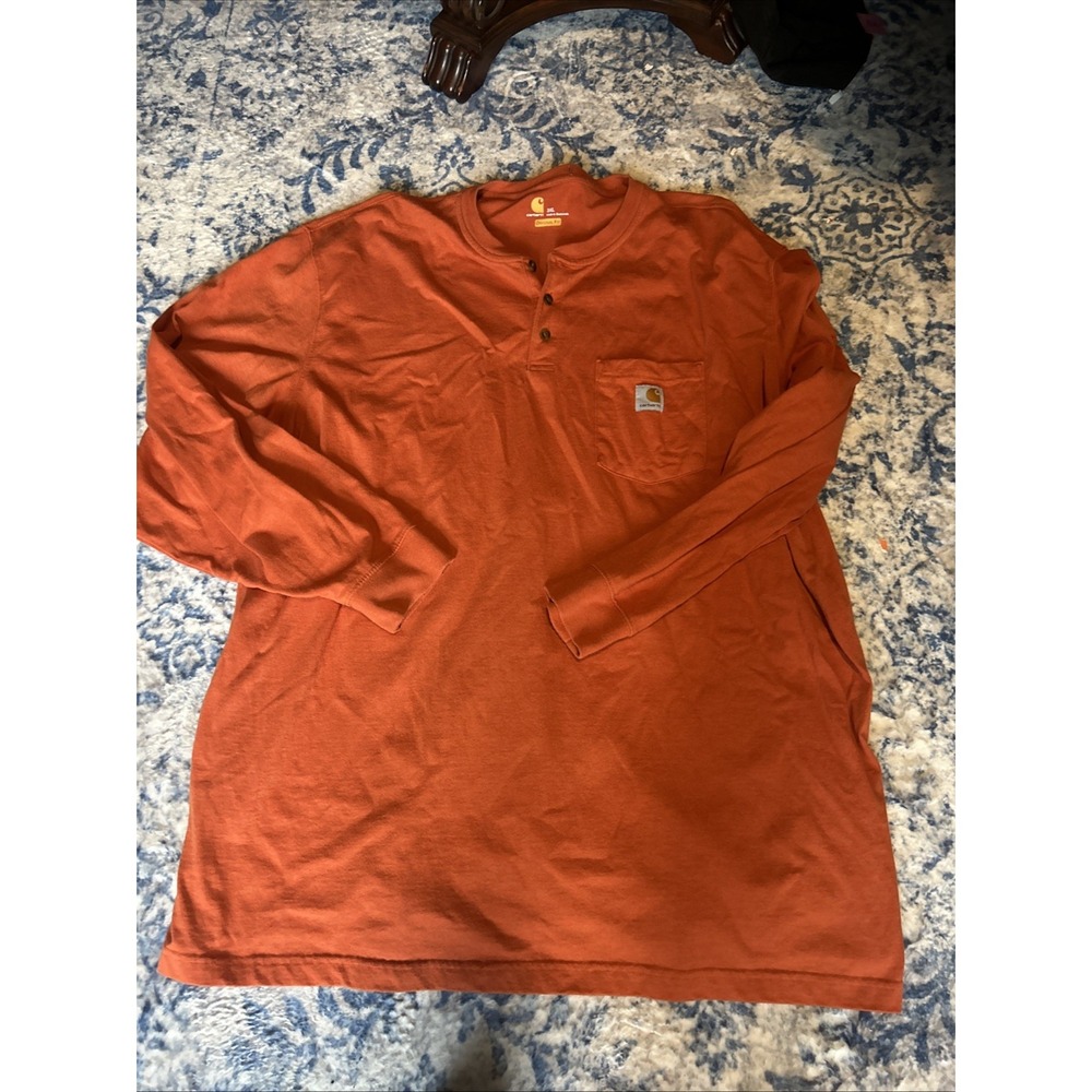 Carhartt Henley Mens 3xl Long Sleeve Original Fit Orange Workwear Pocket